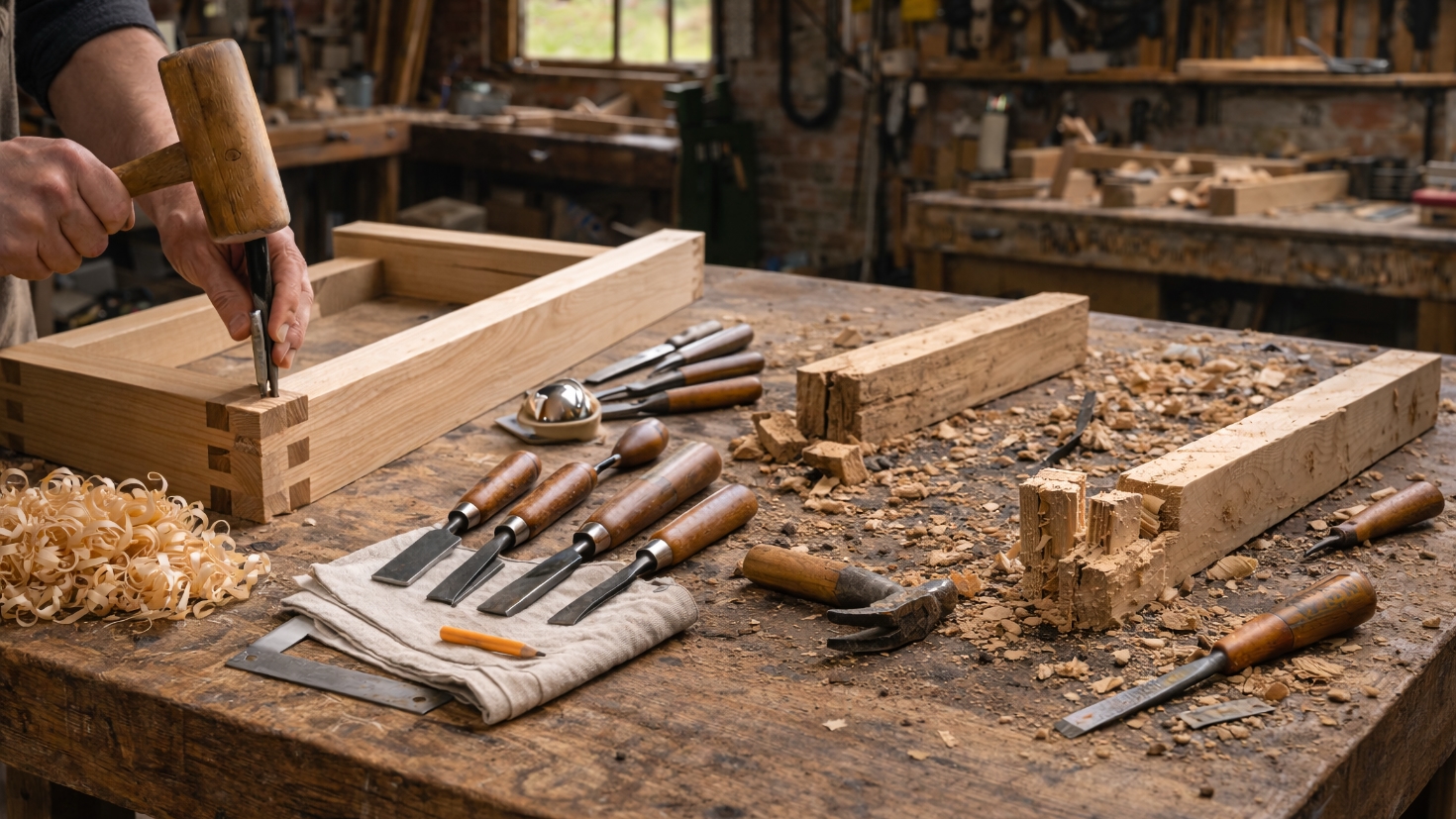 Skilled hands using a mallet and chisel to craft precise dovetail joints on a wooden frame in a traditional workshop, with quality woodworking tools laid out on a worn workbench, while a rough unfinished piece of wood with crude cuts sits nearby—same materials, different outcomes depending on capability and craft (Image generated by ChatGPT 5.2) Skilled hands using a mallet and chisel to craft precise dovetail joints on a wooden frame in a traditional workshop, with quality woodworking tools laid out on a worn workbench, while a rough unfinished piece of wood with crude cuts sits nearby—same materials, different outcomes depending on capability and craft (Image generated by ChatGPT 5.2)