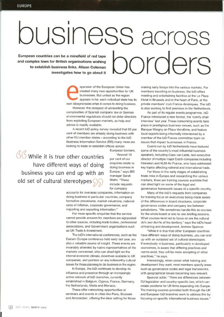 Scan of page 1 of the IoD News Scan of page 1 of the IoD News